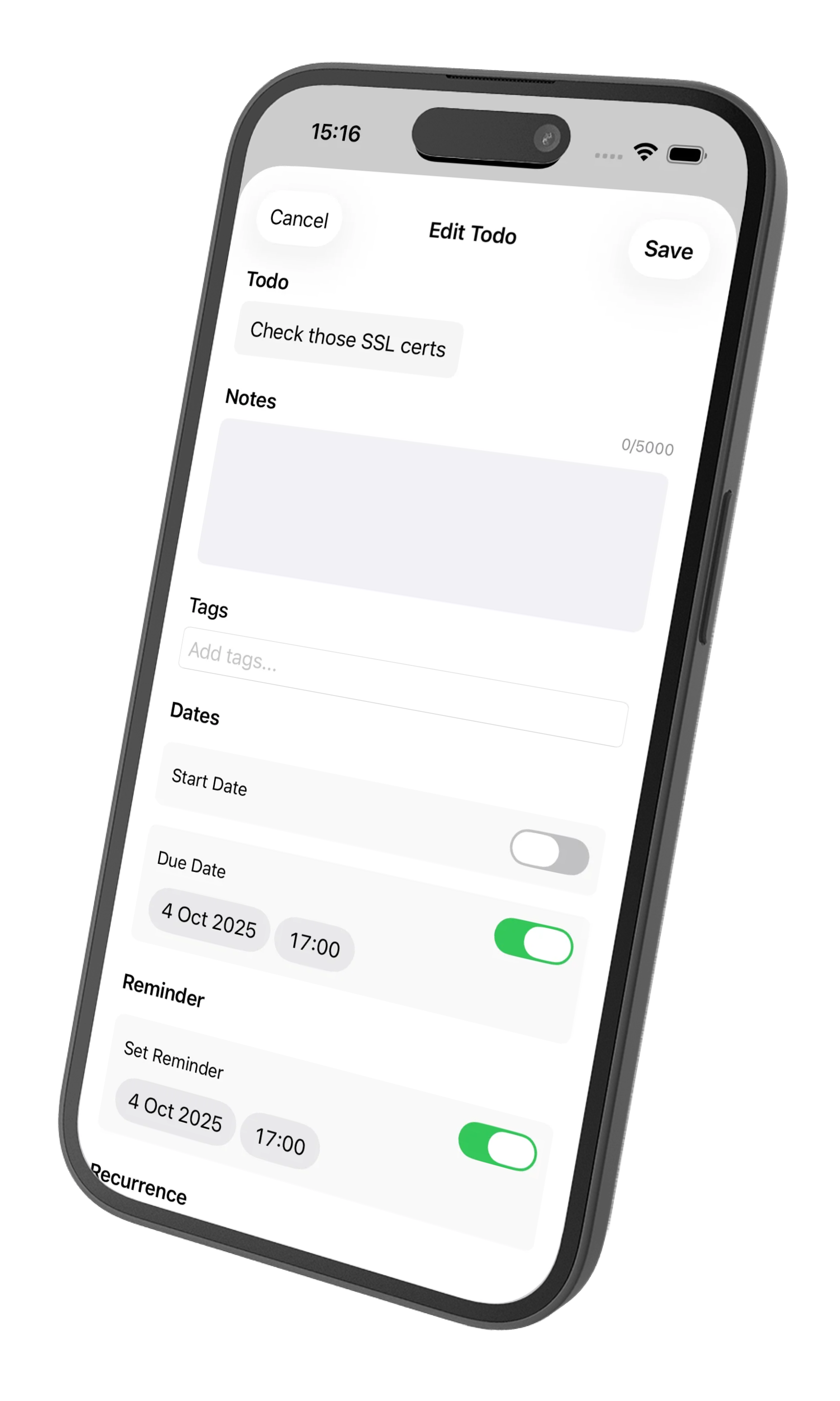 Task detail with reminders